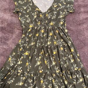 No Boundaries Floral Mini Dress - Olive and Yellow